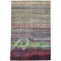 Modern Hand Knotted Wool Multi Color 6' x 9' Rug