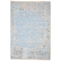 Modern Hand Knotted Wool Blue 5' x 7' Rug