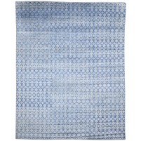 Modern Hand Knotted Wool / Silk (Silkette) Blue 8' x 10' Rug